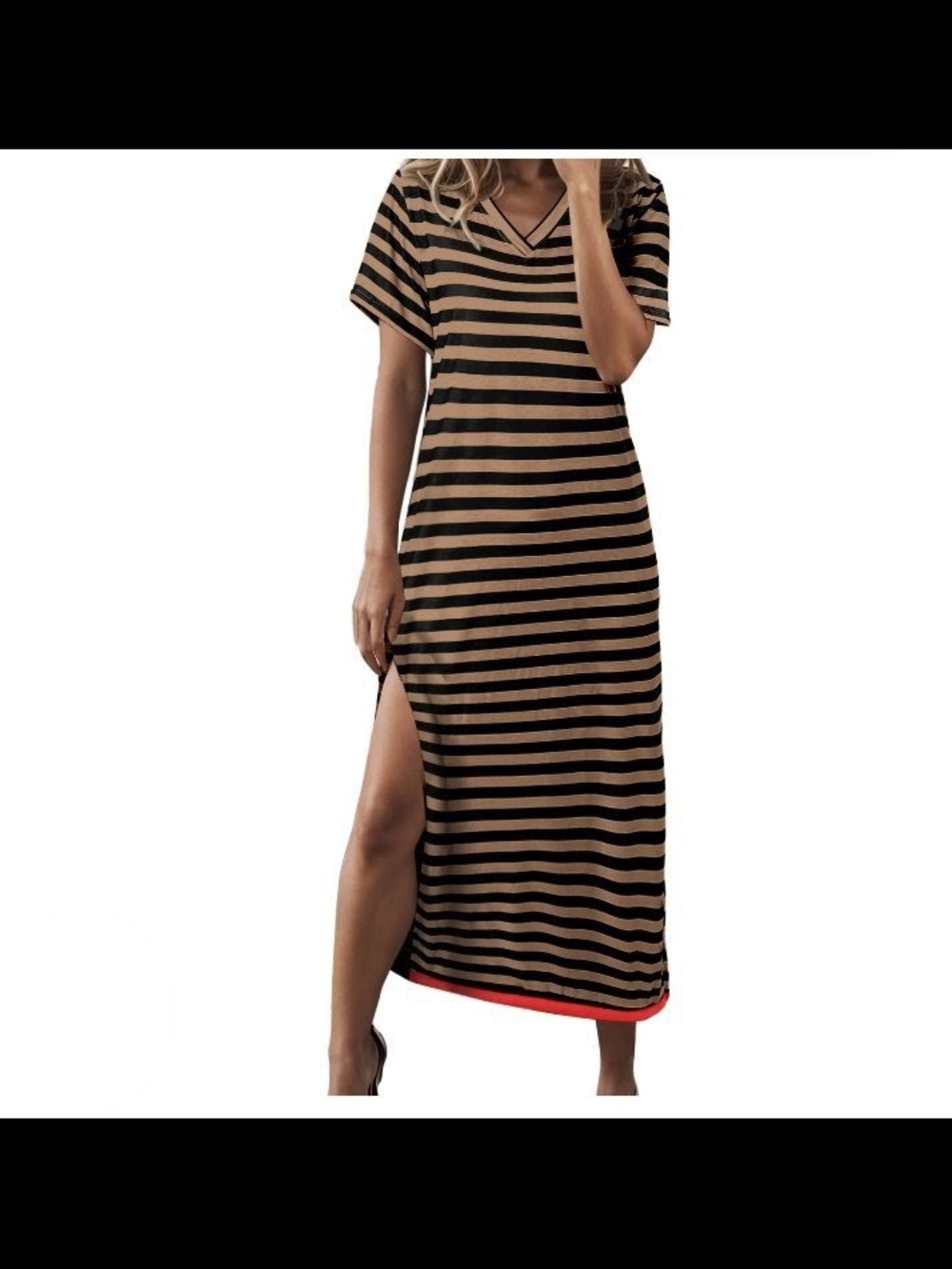 DOKOTOO Striped Black and Brown Dress